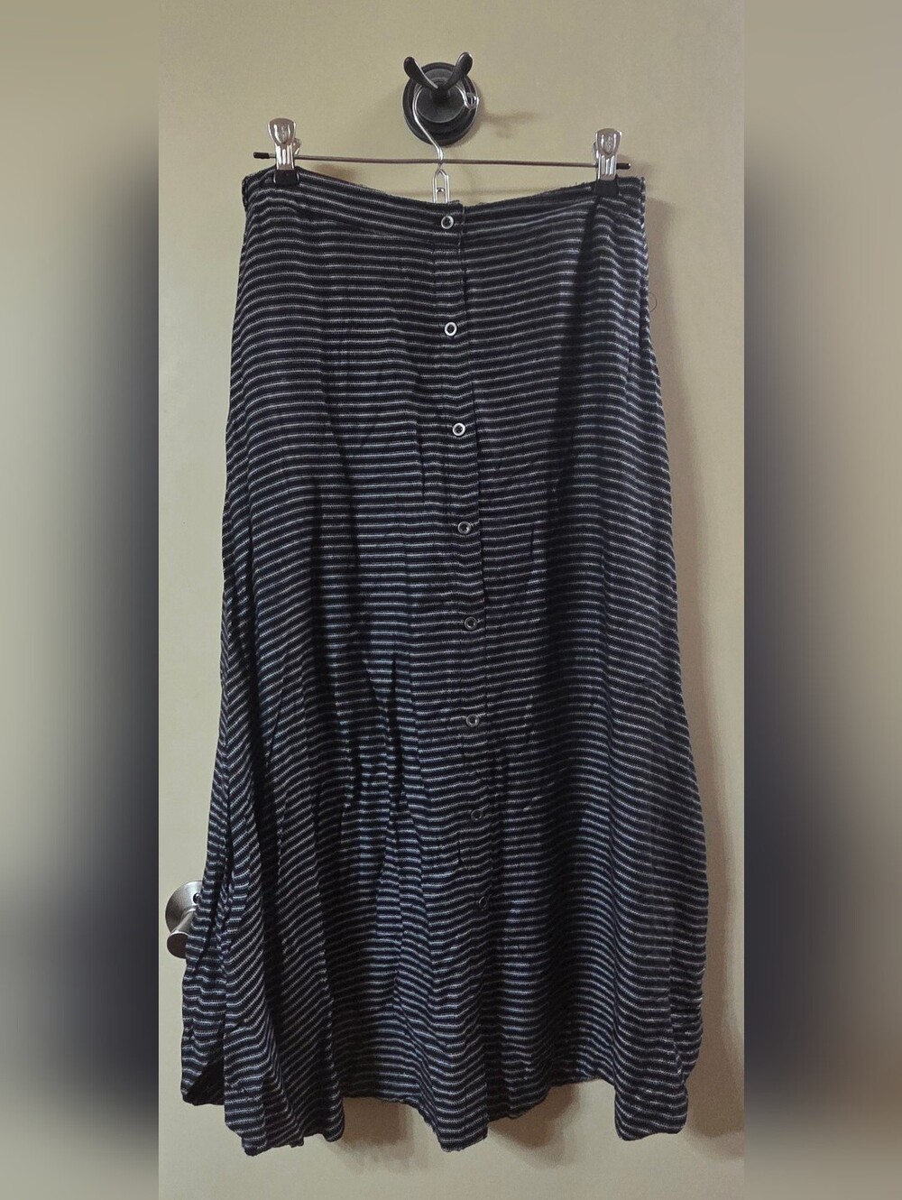 Merona Black and Gray Striped Button-Front A-Line Midi Skirt